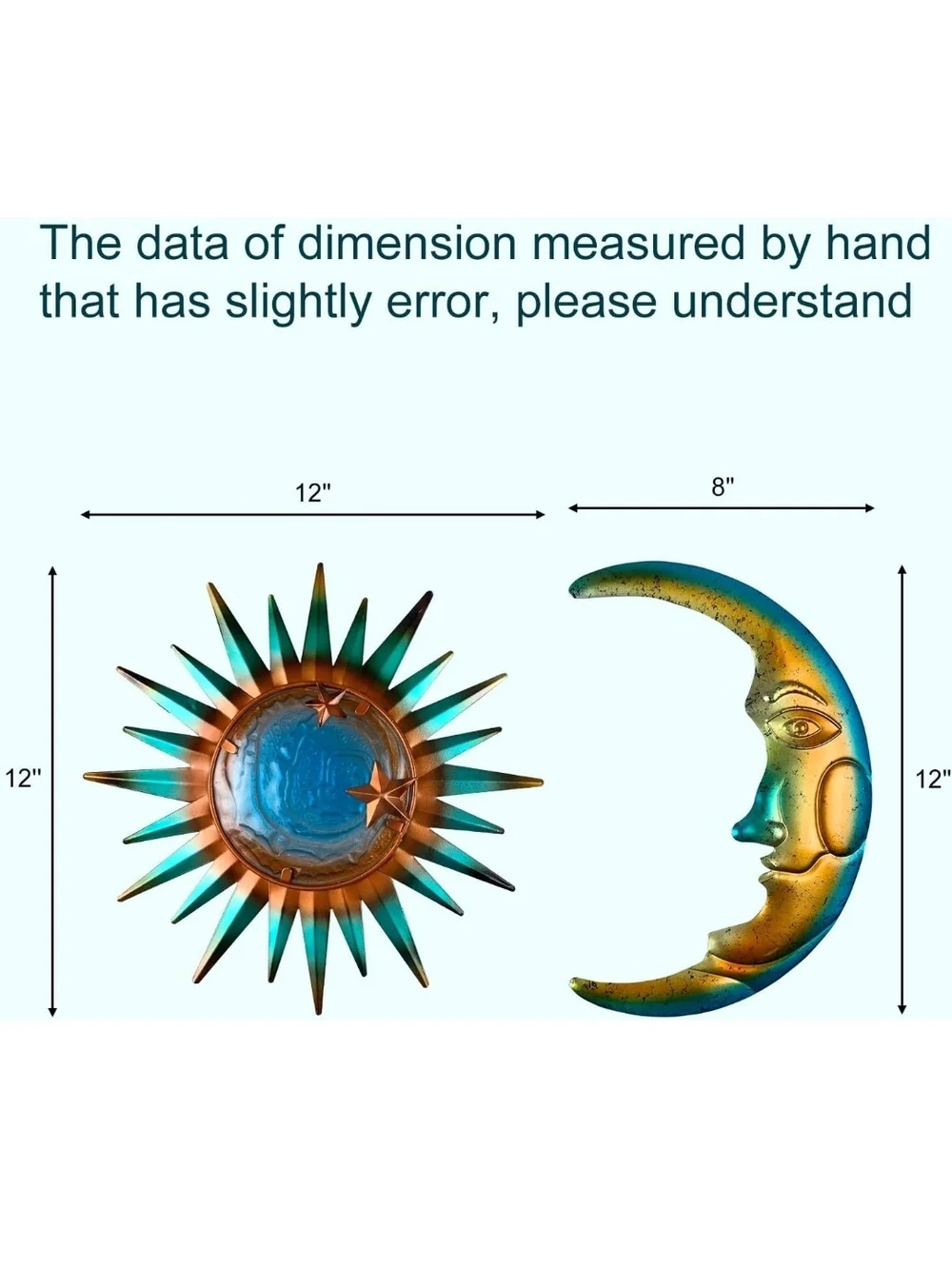 Sun and Moon Metal Wall Art - Turquoise and Copper Home Decor